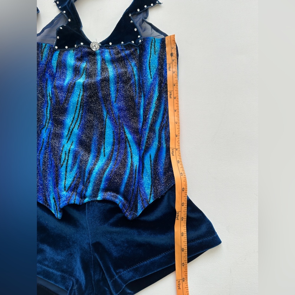 Figure Skating/Dance Wear - Halter Short One Piece-Blue-Scrunchie- Size 12 (Est) - Picture 11 of 11